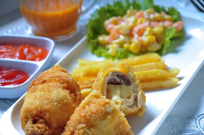 Close-up of food in plate on table
