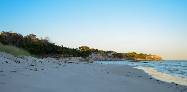 Scenic view of beach against clear sky