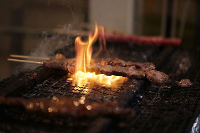 Close-up of food on barbecue grill