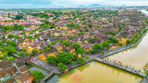 High angle view of townscape against sky