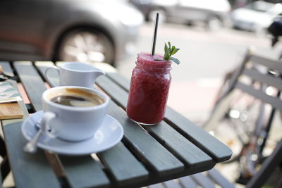 Close-up of coffee served on table