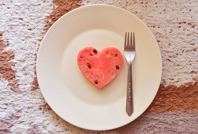 High angle view of heart shape in plate