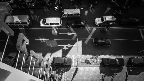 High angle view of vehicles on table