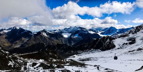 Scenic view of snowcapped mountains against sky