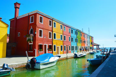 View of boats moored in water