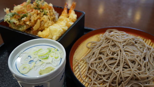 High angle view of food in bowl on table