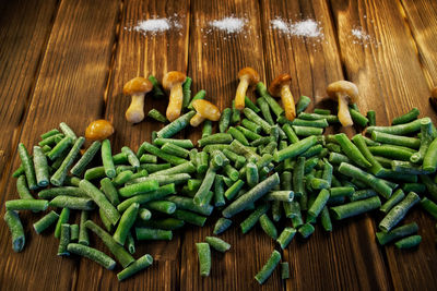 High angle view of chopped vegetables on table