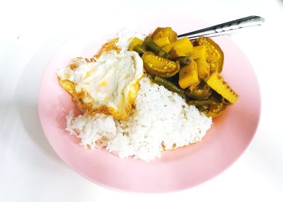 High angle view of breakfast served in plate