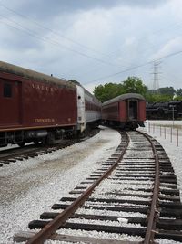 Train on railroad tracks against sky