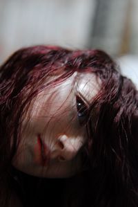 Close-up of mannequin with brown wig