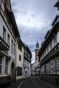 Low angle view of marktkirche sankt cosmas und damian against sky seen from street