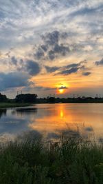 Scenic view of lake against sky during sunset