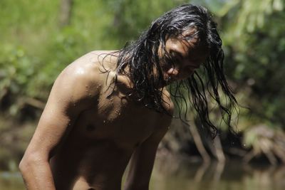 Close-up of shirtless man