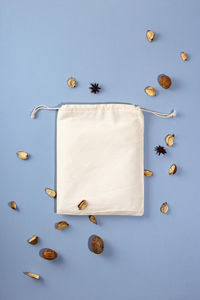 High angle view of bread on white background