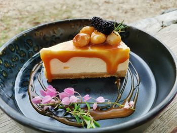 High angle view of food in plate on table