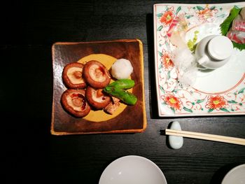 High angle view of breakfast on table