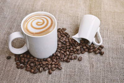 High angle view of coffee beans on table