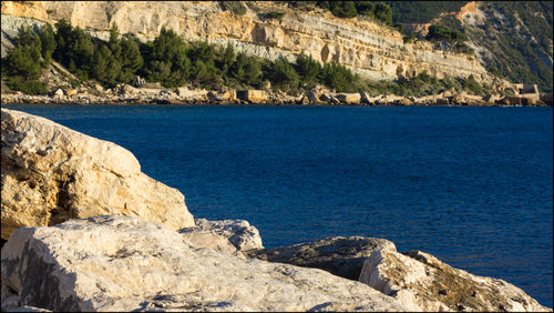 Scenic view of sea and rock formation