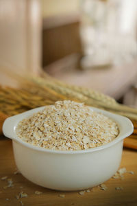 Close-up of breakfast on table at home