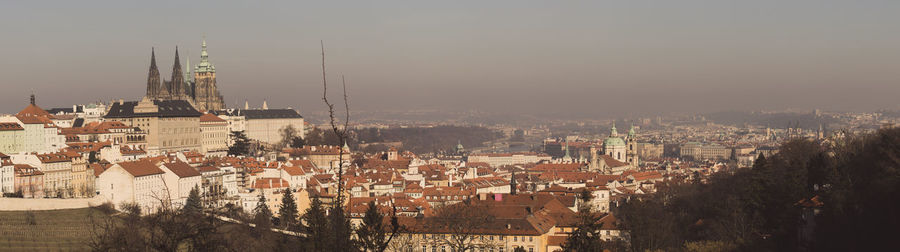 High angle view of city against sky