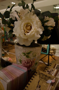 Close-up of rose bouquet on table