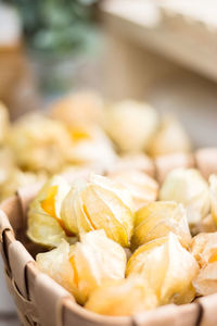 Close-up of gooseberries in wicker basket