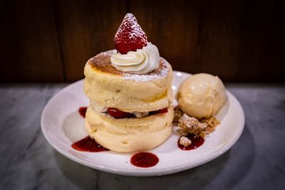 Close-up of cake in plate on table