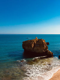 Scenic view of sea against clear blue sky