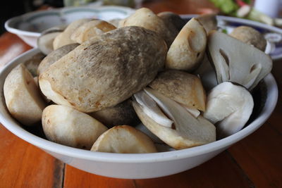 Close-up of eggs in bowl on table