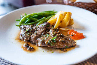 Close-up of food served in plate