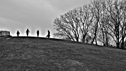 Silhouette bare trees against clear sky