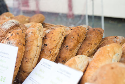 High angle view of breads for sale at market