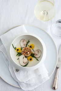 High angle view of food in plate on table