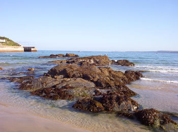 Scenic view of sea against clear sky