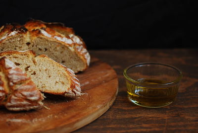 Close-up of bread on cutting board