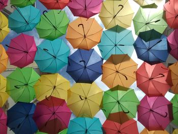 Full frame shot of colorful umbrellas hanging