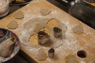 High angle view of cookies on table