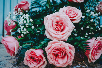 High angle view of rose bouquet