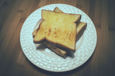High angle view of breakfast served on table