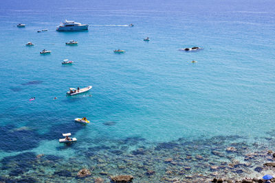 High angle view of boats in sea