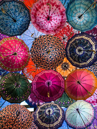 Full frame shot of multi colored umbrellas for sale in market