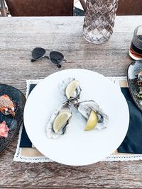 High angle view of ice cream in plate on table