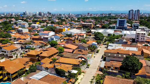 High angle view of cityscape against sky