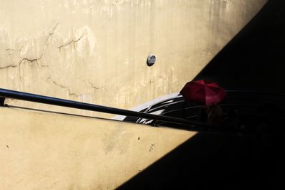 High angle view of empty shadow on wall