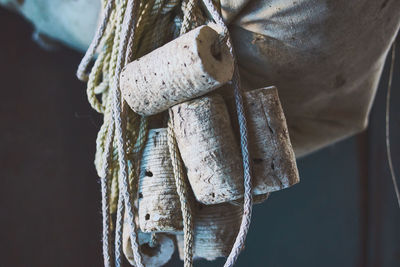 Close-up of rope tied on metal