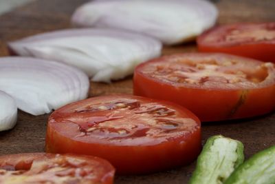 Close-up of chopped slices in plate on table