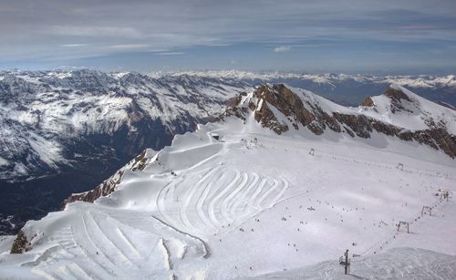 Scenic view of snowcapped mountains against sky