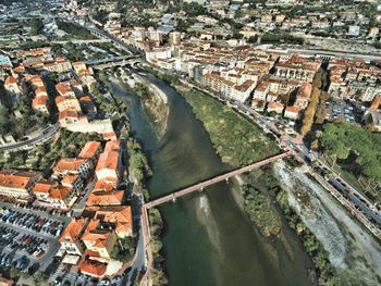 High angle view of river in town