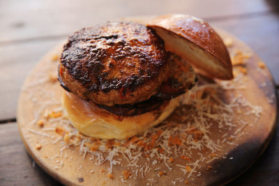 Close-up of bread in plate on table