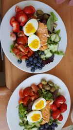 High angle view of breakfast on table